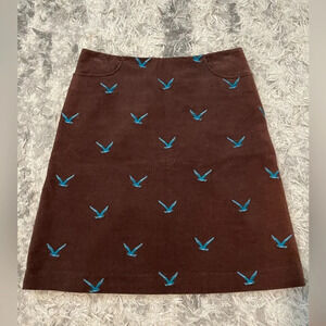 Lilly Pulitzer Corduroy Skirt Womens Size 2 Brown w/ Blue Birds Stretch Casual